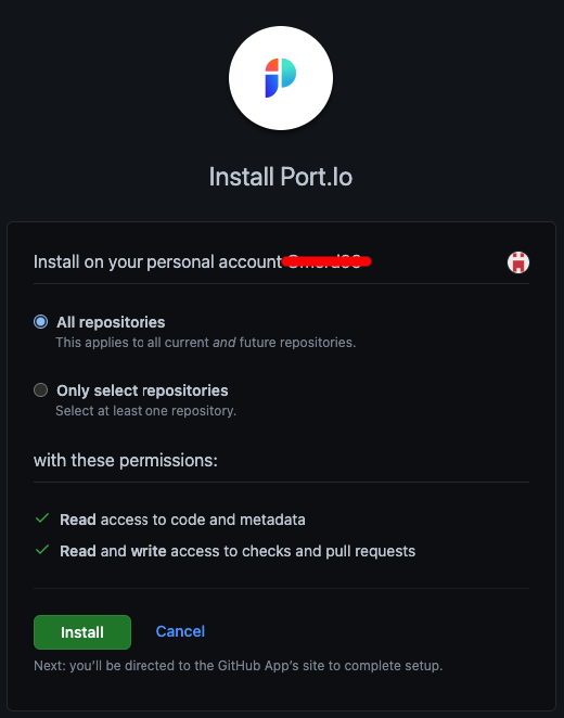 GitHub app installation choose repositories